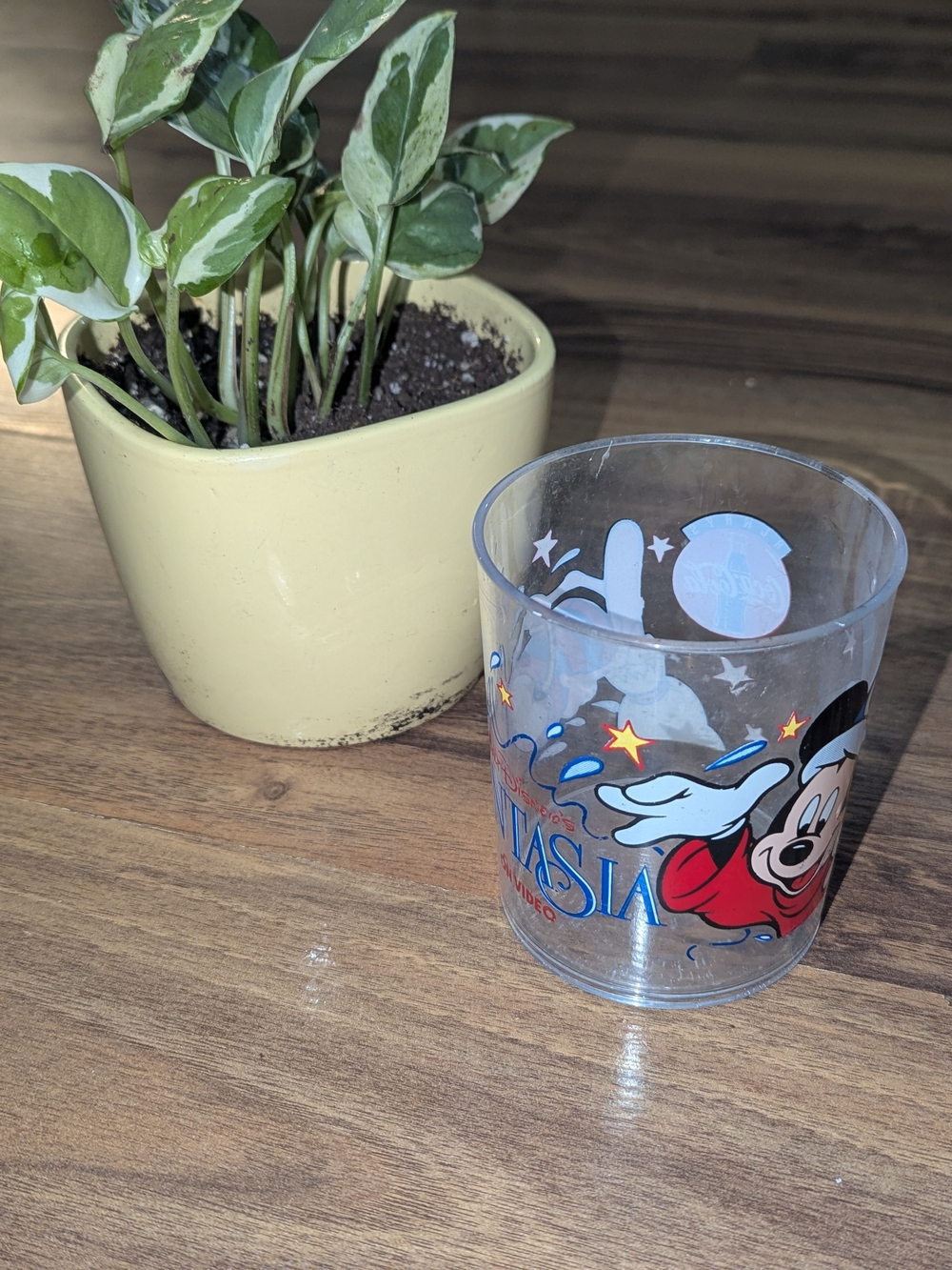 Vintage Disney Clear Fantasia Mickey Mouse Cup